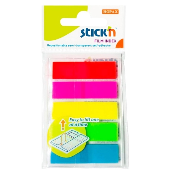 Obrázek Záložky samolepicí STICK'N 45x12mm - mix neon. barev /5x20 lístků 