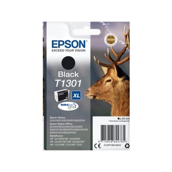 Obrázek Inkoustová cartridge Epson Stylus Office BX625FWD, C13T13014012, černá, T1301, 25,4 ml, 945s, DURABr