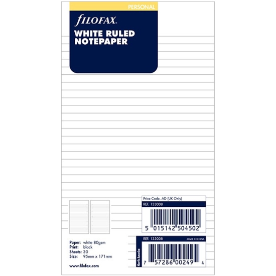 Obrázek Papír do diáře FILOFAX A6 linkovaný - bílá / 30 ks