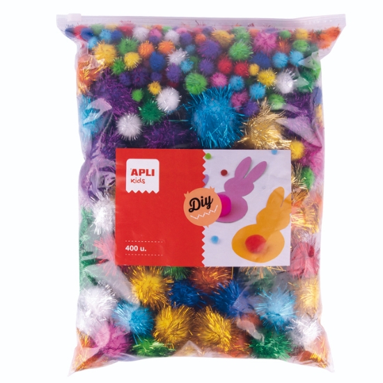 Obrázek Kuličky POM-POM se třpytkami mix velikostí a barev / 400 ks