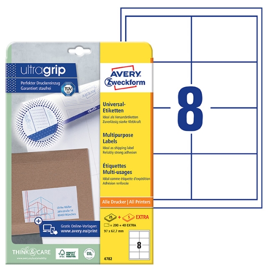 Obrázek Etikety Avery-Zweckform univerzální 97 x 67,7 mm - bílá A4 / 25+5 archů 