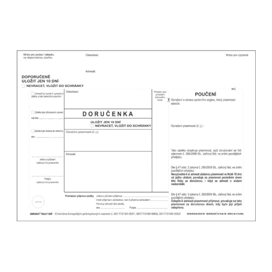 Obrázek Doručenka DORUGOV 155 (217 x 155mm) bílá - s poučením dle daňového řádu