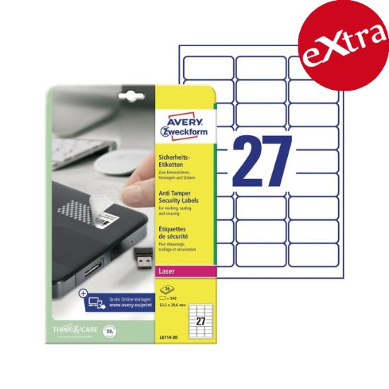 Obrázek Etiketa s ochranou proti manipulaci 63,5 x 29,6 mm / 540ks