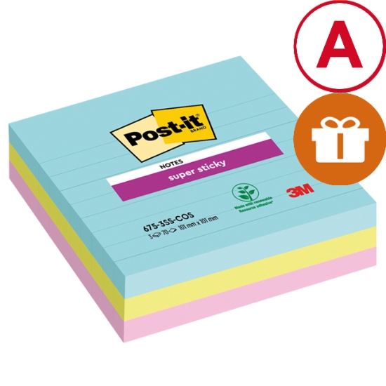 Obrázek Bloček samolepicí Post-it Super Sticky linkovaný 100 x 100 mm/ 3 x70 lístů - COSMIC