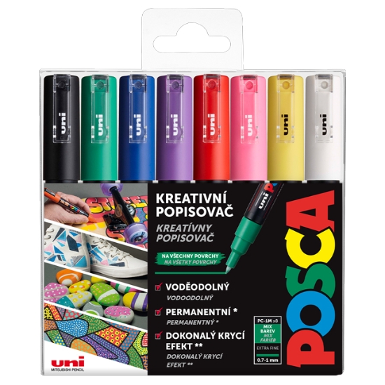 Obrázek Popisovač kreativní Posca, mix základních barev,  hrot 0,7 - 1  mm / 8 ks