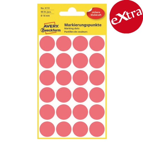 Obrázek Etikety Avery-Zweckform - Označovací kolečka ø 18 mm - neon červená / 96ks
