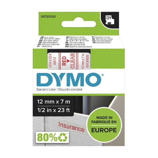 Obrázek Dymo páska D1 12mm x 7m - červená/průhledná