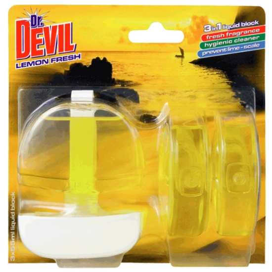 Obrázek WC blok tekutý 3v1 Dr. Devil, 3x55ml - Lemon Fresh