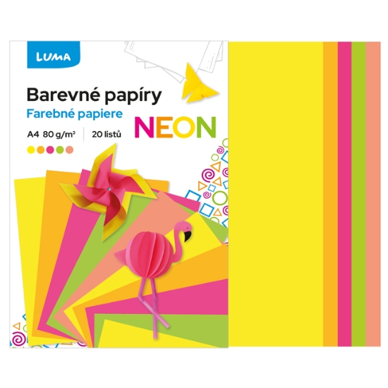 Obrázek Papír barevný složka A4, NEON LUMA/20ks