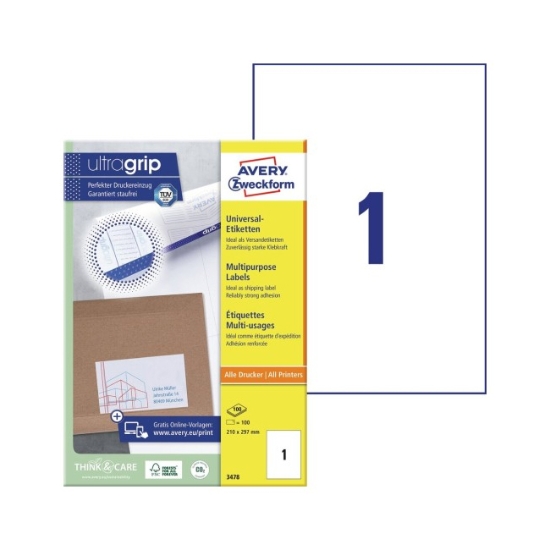 Obrázek Etikety Avery-Zweckform Univerzální 210 x 297 mm / 100 x A4   (3478)