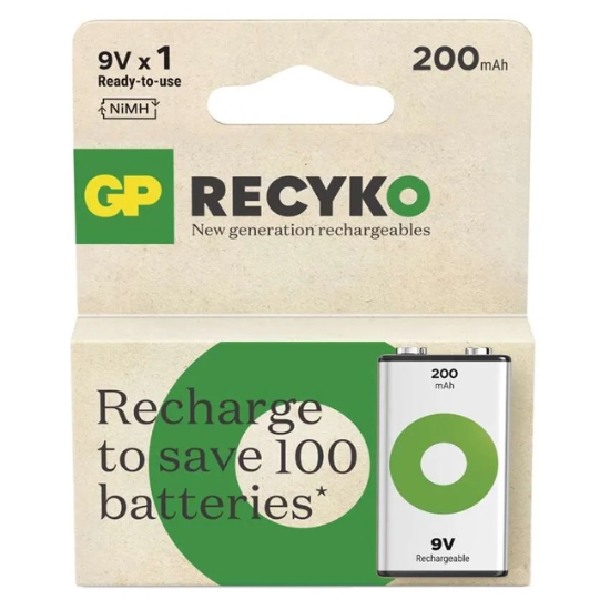 Obrázek Baterie nabíjecí GP ReCyko+ 6F22 (9V), krabička 1 ks