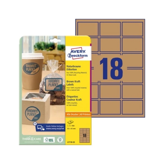 Obrázek Etikety Avery-Zweckform přírodní hnědé 62 x 42 mm/25 archů