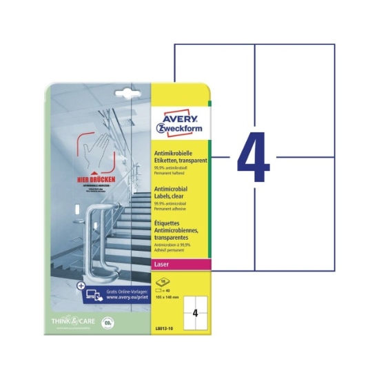 Obrázek Etikety Avery-Zweckform - antimikrobiální 105 x 148 mm transparentní / 10 archů