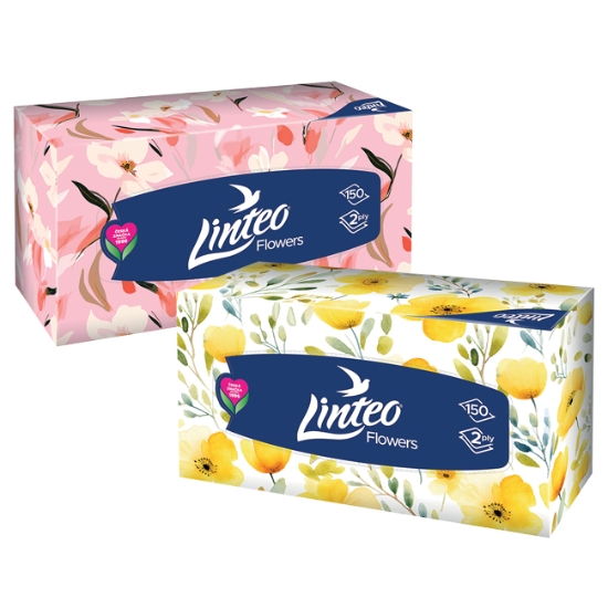 Obrázek Kapesníčky papírové LINTEO Flowers v boxu / 150 ks 