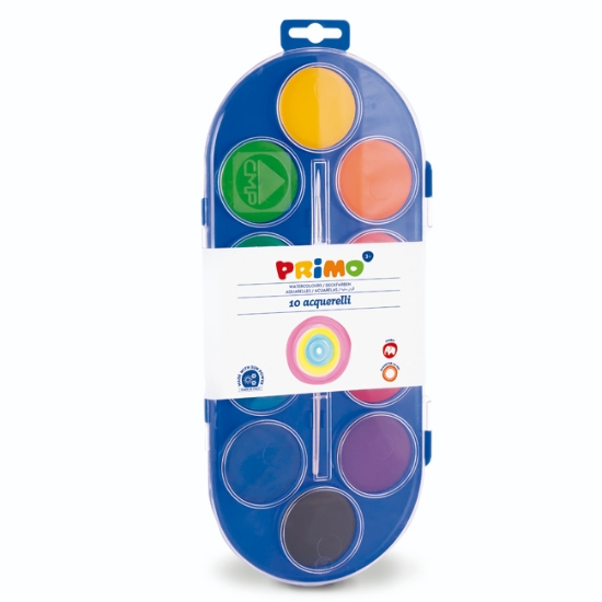 Obrázek Vodové barvy PRIMO MAXI, ø 44 mm, 10 barev + štětec