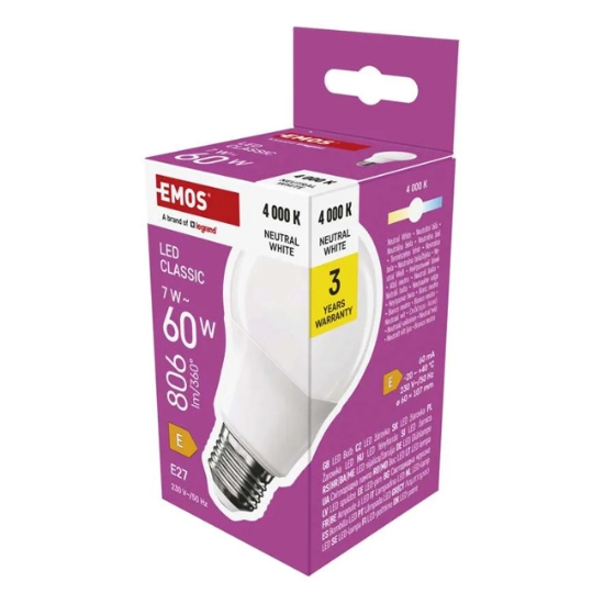 Obrázek LED žárovka A60 PREMIUM 7W E27 NW