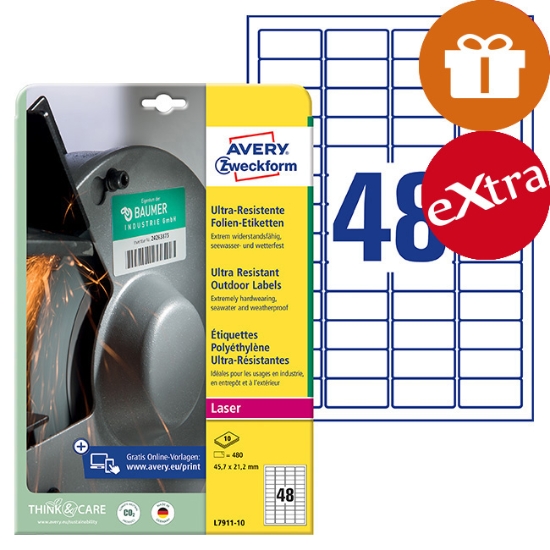 Obrázek Etikety Avery-Zweckform - ultra odolné 45,7 x 21,2 mm -  bílá / 10xA4