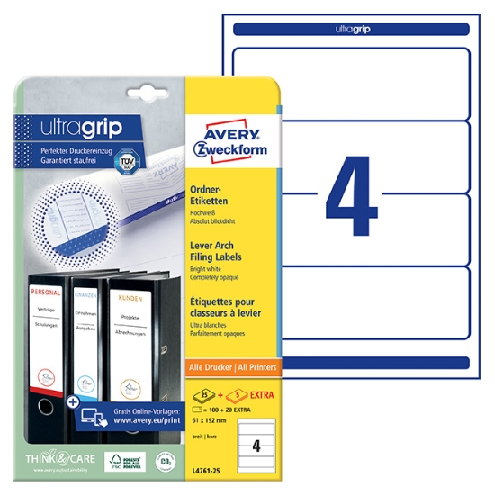 Obrázek Etikety Avery-Zweckform - Na pořadače 61 x 192 mm/ bílá 25+5 archů