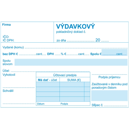 Obrázek Doklad výdavkový pokladníčný s DPH A6 obyč. SK S 002