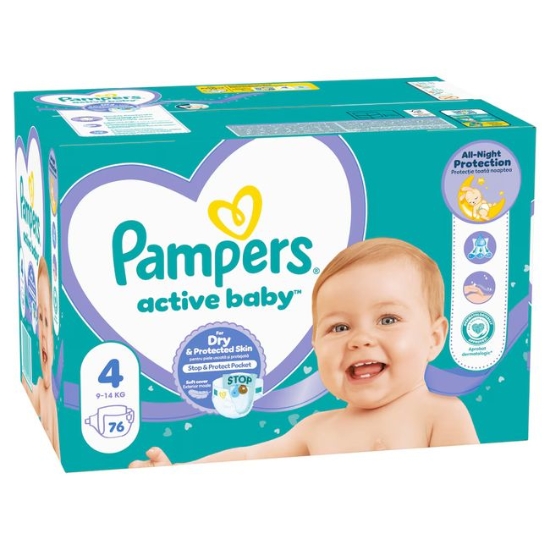 Obrázek Pampers Active Baby Giant Pack S4, 9-14 kg / 76 ks