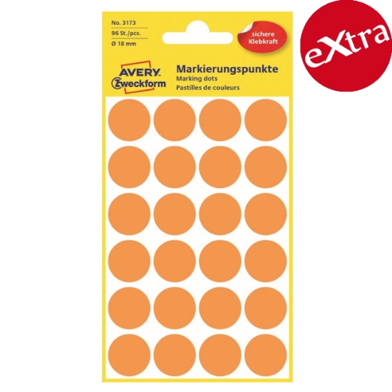 Obrázek Etikety Avery-Zweckform - Označovací kolečka ø 18 mm - neon oranžová / 96ks