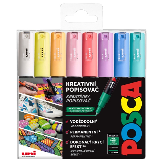 Obrázek Popisovač kreativní Posca, mix pastelových barev,  hrot 0,7 - 1  mm / 8 ks