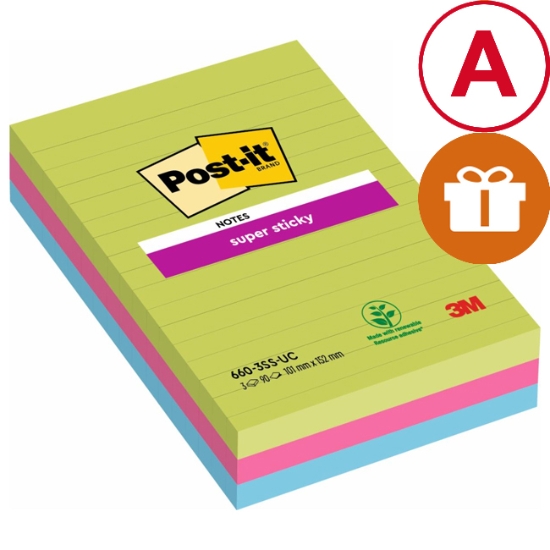 Obrázek Bloček samolepicí Post-It Super Sticky linkovaný 102 x 152 mm