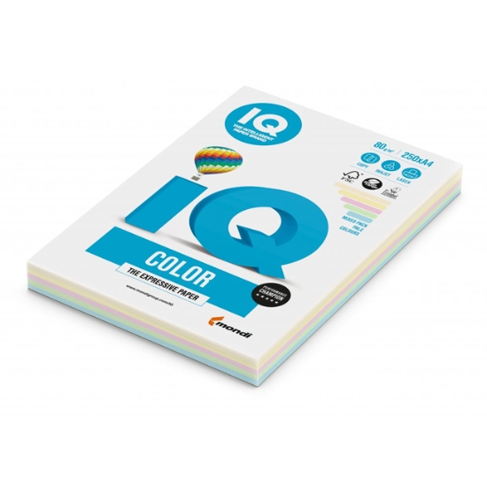 Obrázek Papír barevný IQ COLOR A4 80 g - pastelové barvy / 5 x 50 ks