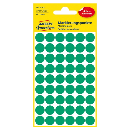 Obrázek Etikety Avery-Zweckform - Označovací kolečka ø 12 mm - zelená / 270ks