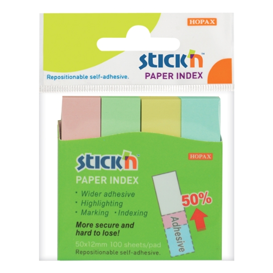 Obrázek Záložky papírové samolepicí STICK 'N 50 x 12 mm - pastelové barvy / 4 x 100 ks
