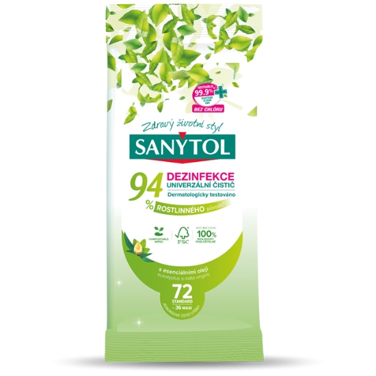 Obrázek Čistič univerzální SANYTOL 94 % rostlinného původu utěrky 72ks