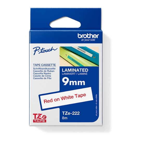 Obrázek Páska do tiskárny štítků Brother, TZE-222, 9mm, červený tisk/bílý podklad, O